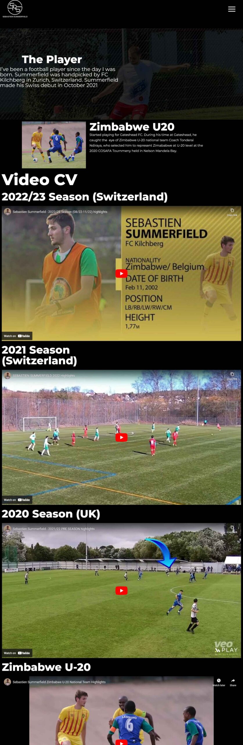Professional sports profile website